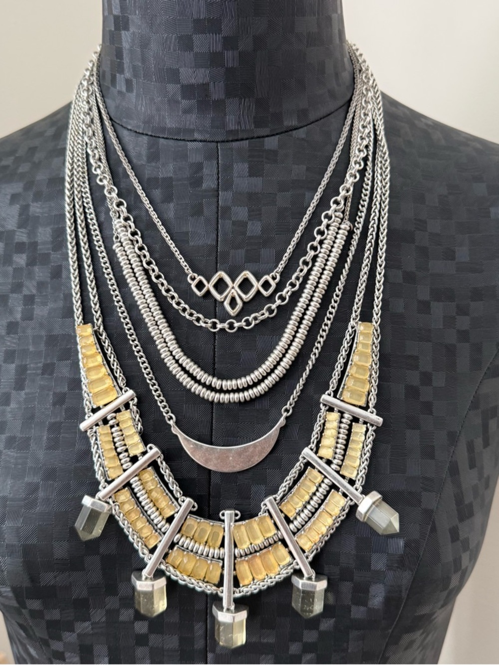Lucky Brand Statement Necklace Multiple Strands
Bib Silver Tone Boho